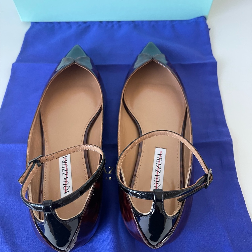 NWT AQUAZZURA PINOT BALLET TORTOISE SHELl /BLACK - Picture 13 of 14